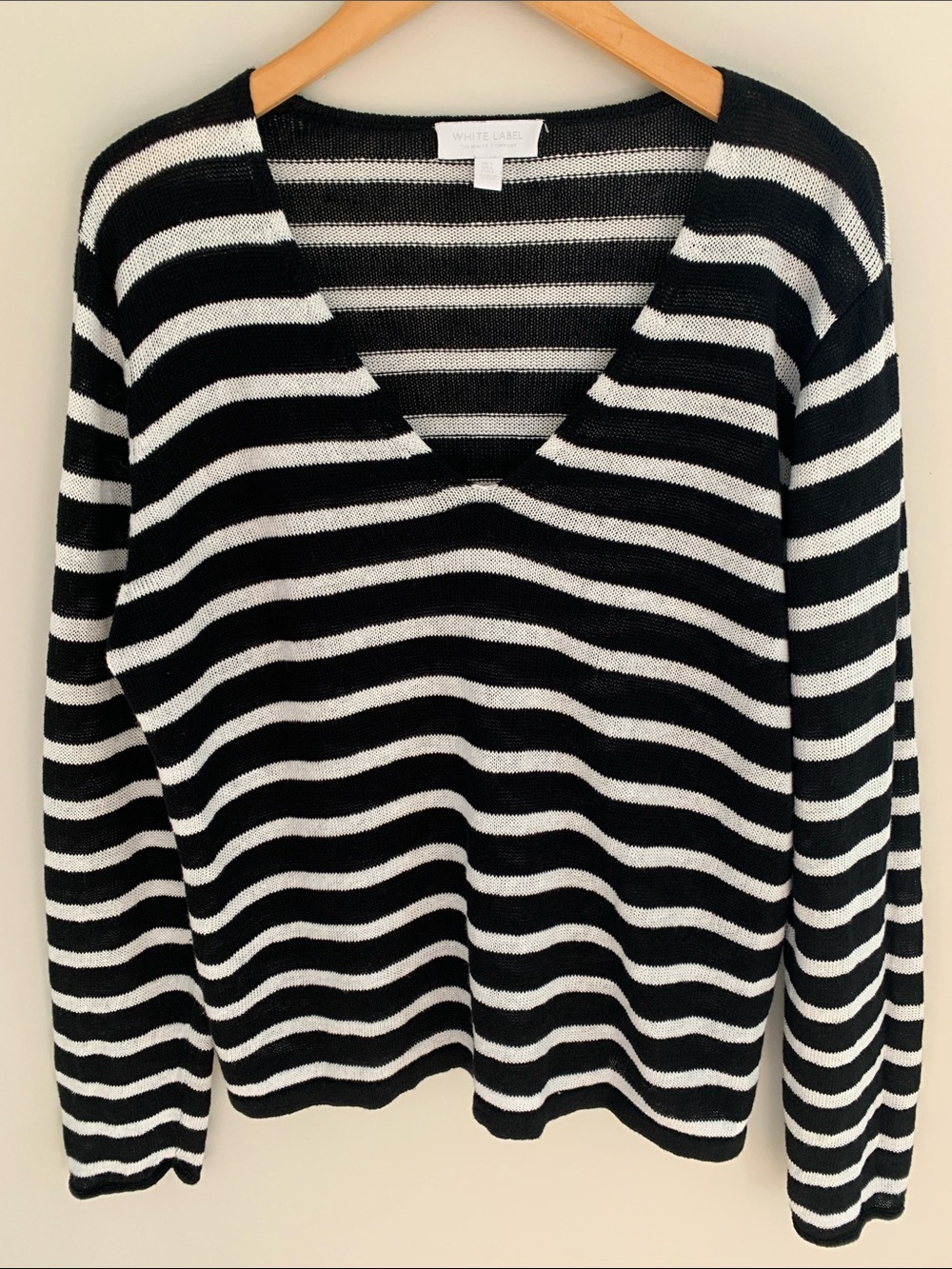 The White Company 100% Linen Striped Pullover Sweater Large Black White